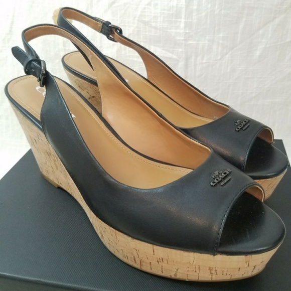 Coach Shoes - Coach black wedge platform slingbacks